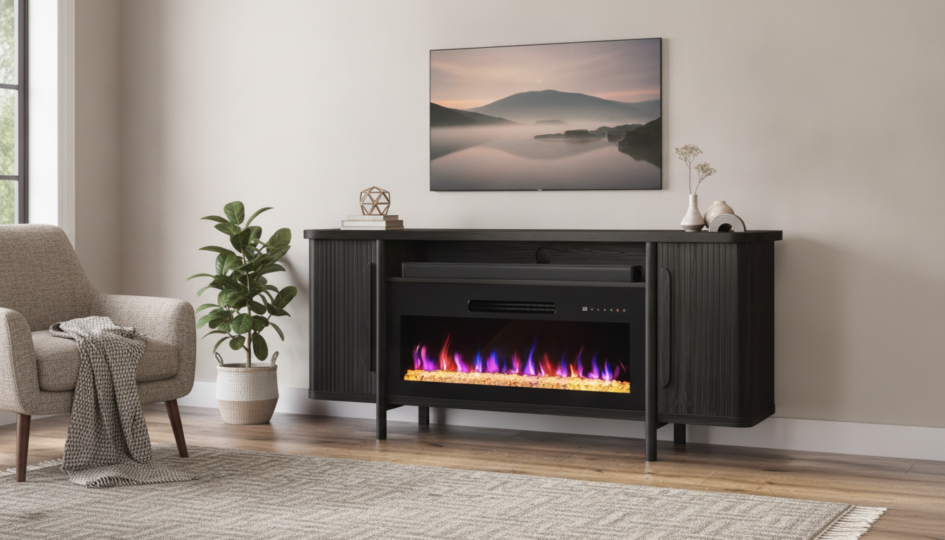66-Inch TV Stand With Electric Fireplace: Storage + Glow